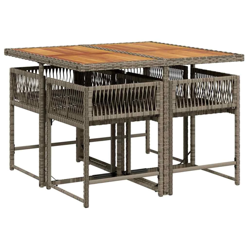 vidaXL 5-daļīgs dārza mēbeļu komplekts, matrači, pelēka PE rotangpalma