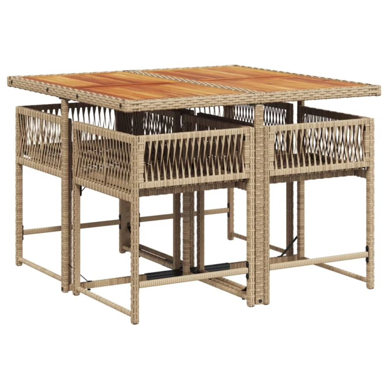 vidaXL 5-daļīgs dārza mēbeļu komplekts, matrači, bēša PE rotangpalma