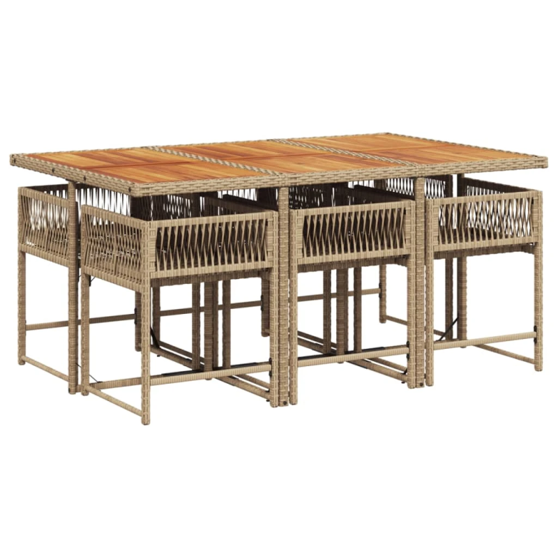 vidaXL 7-daļīgs dārza mēbeļu komplekts, matrači, bēša PE rotangpalma