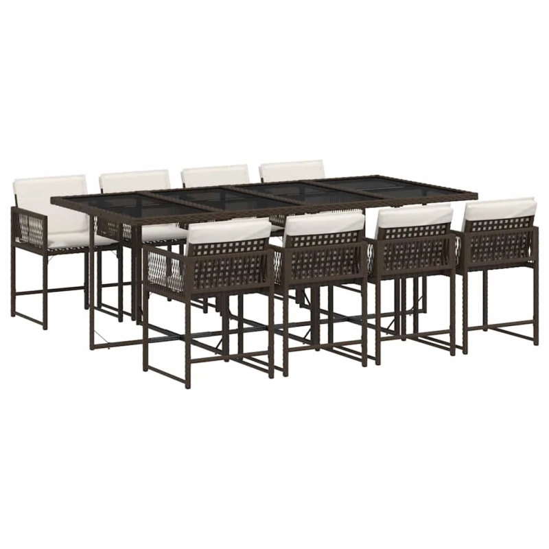 vidaXL 9-daļīgs dārza mēbeļu komplekts, matrači, brūna PE rotangpalma