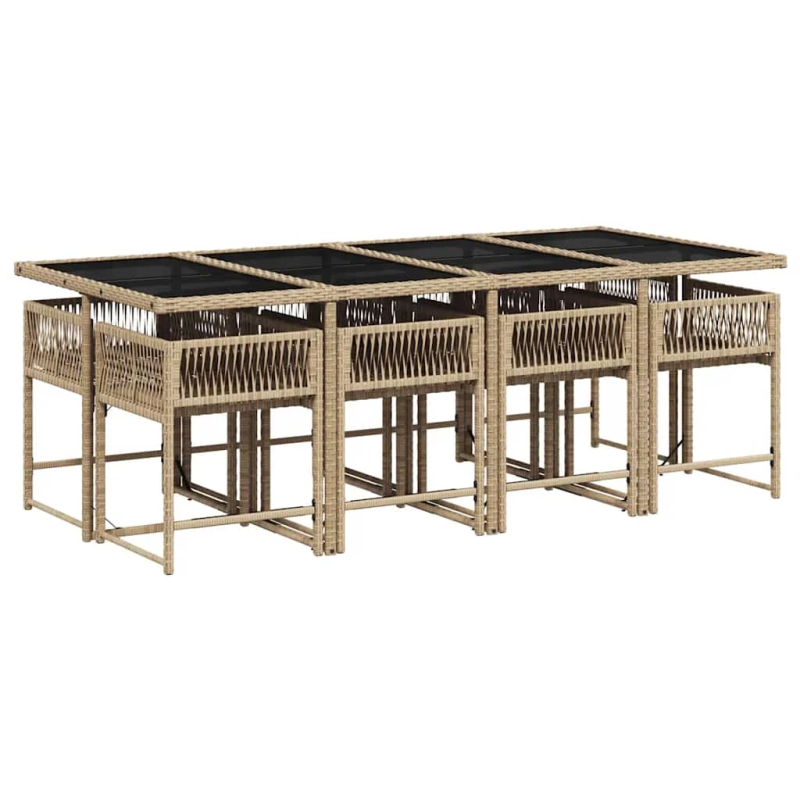 vidaXL 9-daļīgs virtuves mēbeļu komplekts ar matračiem, PE rotangpalma