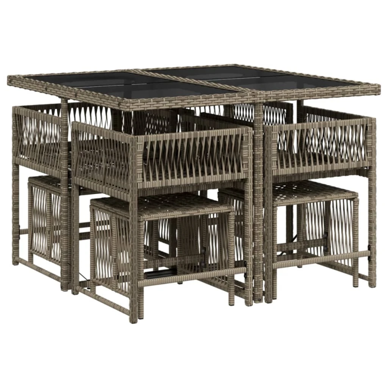 vidaXL 9-daļīgs dārza mēbeļu komplekts ar matračiem, PE rotangpalma