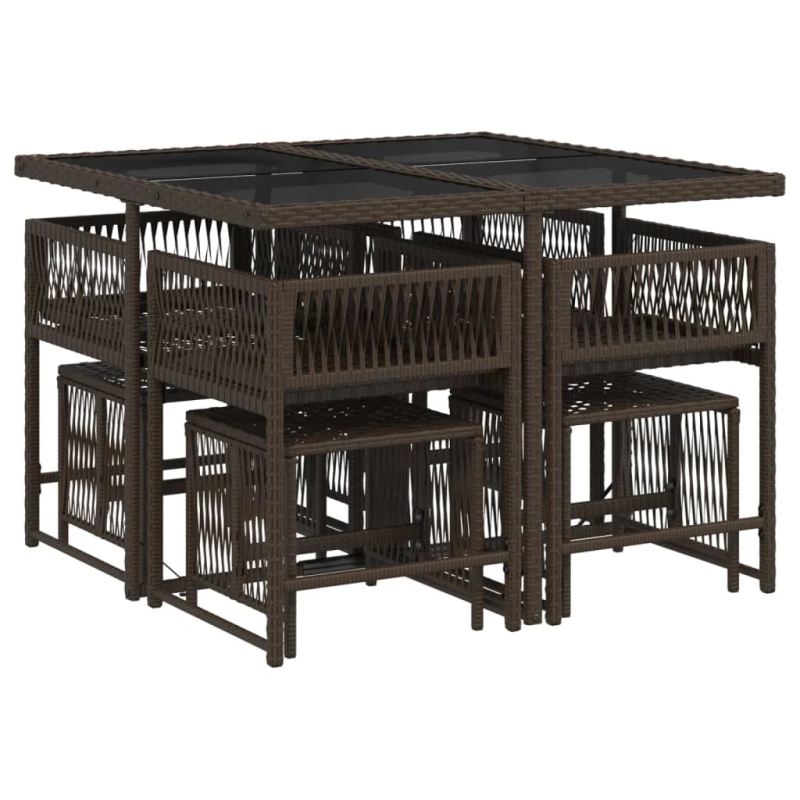 vidaXL 9-daļīgs dārza mēbeļu komplekts, matrači, brūna PE rotangpalma