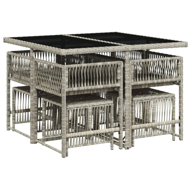 vidaXL 9-daļīgs dārza mēbeļu komplekts, matrači,gaiši pelēka PE pinums