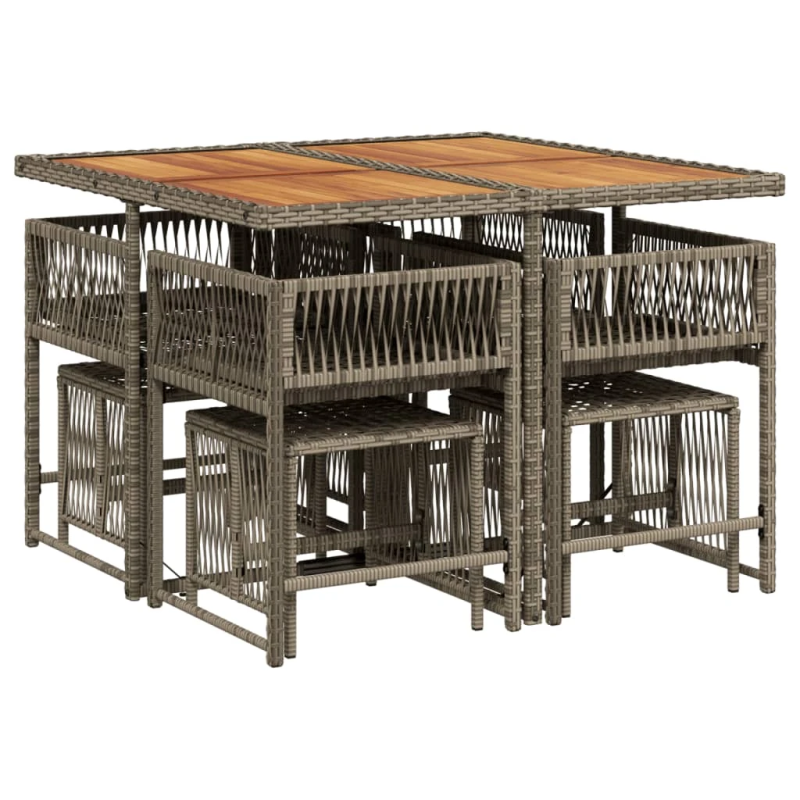 vidaXL 9-daļīgs dārza mēbeļu komplekts ar matračiem, PE rotangpalma