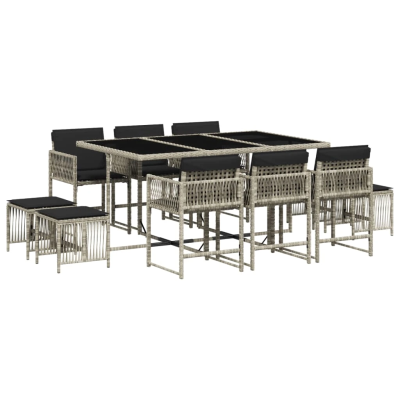 vidaXL 11-daļīgs dārza mēbeļu komplekts ar matračiem, gaiši pelēka PE