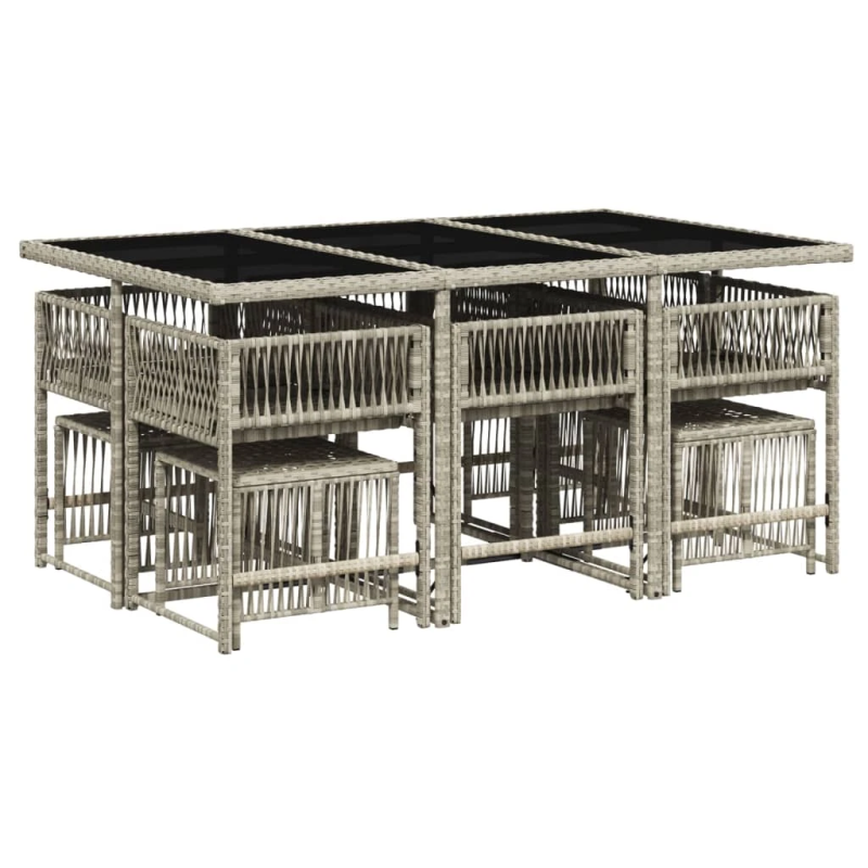 vidaXL 11-daļīgs dārza mēbeļu komplekts ar matračiem, gaiši pelēka PE