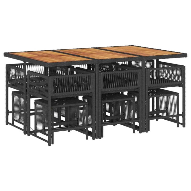 vidaXL 11-daļīgs dārza mēbeļu komplekts, matrači, melna PE rotangpalma