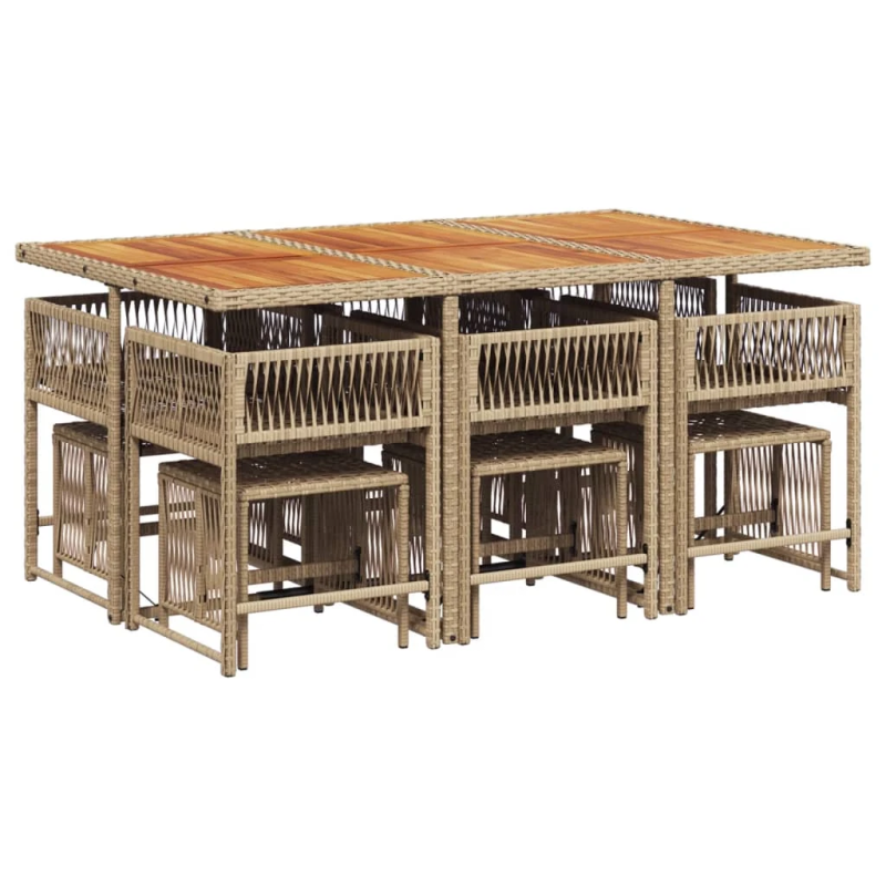 vidaXL 11-daļīgs dārza mēbeļu komplekts, matrači, bēša PE rotangpalma