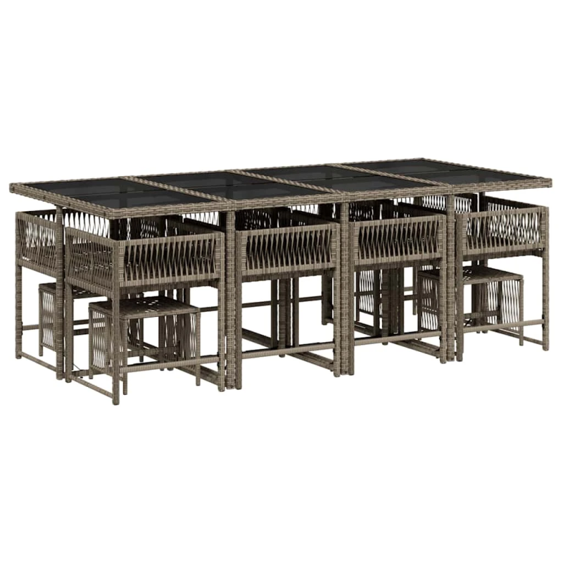 vidaXL 13-daļīgs dārza mēbeļu komplekts ar matračiem, pelēks PE