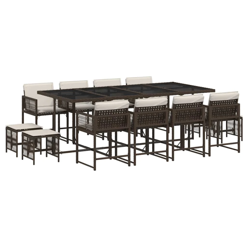 vidaXL 13-daļīgs dārza mēbeļu komplekts, matrači, brūna PE rotangpalma