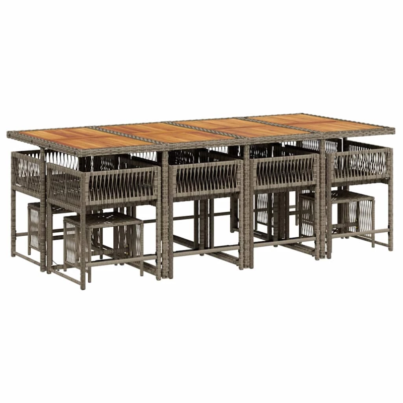 vidaXL 13-daļīgs dārza mēbeļu komplekts ar matračiem, pelēks PE