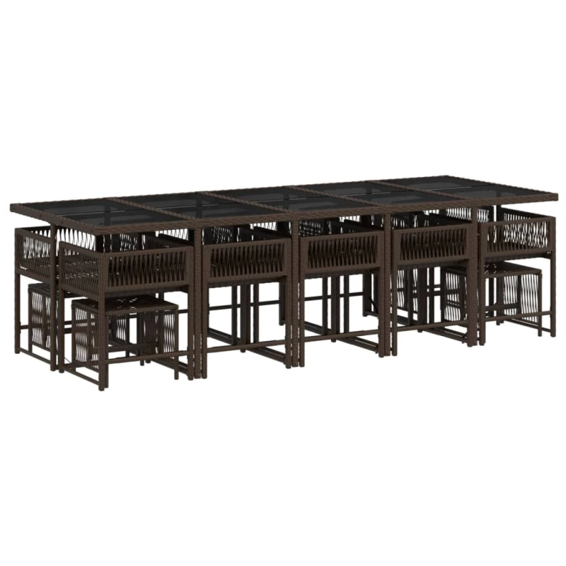 vidaXL 15-daļīgs dārza mēbeļu komplekts, matrači, brūna PE rotangpalma