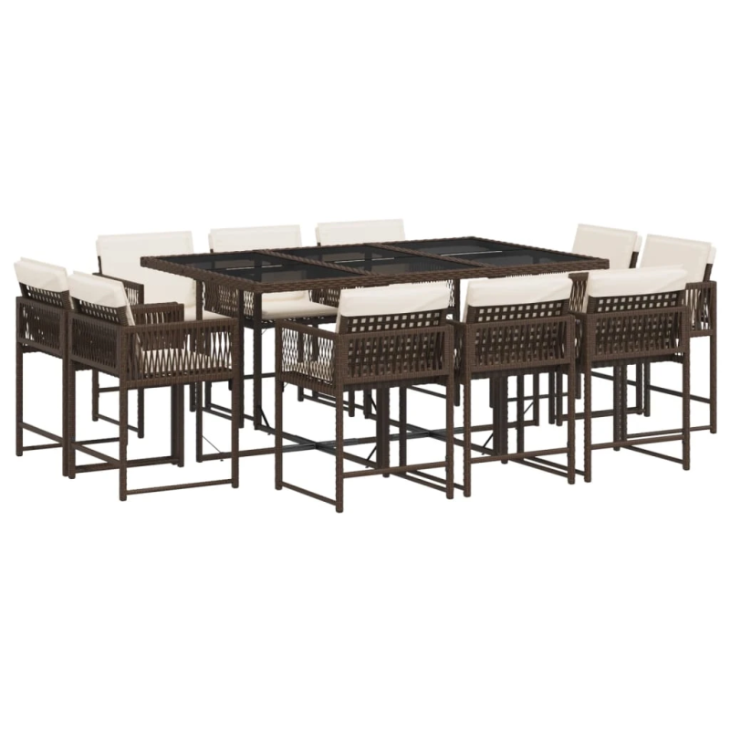 vidaXL 11-daļīgs dārza mēbeļu komplekts, matrači, brūna PE rotangpalma