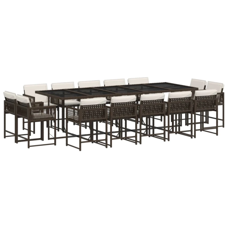 vidaXL 15-daļīgs dārza mēbeļu komplekts, matrači, brūna PE rotangpalma