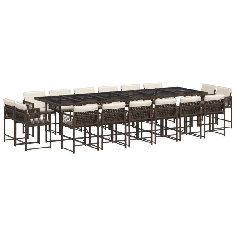 vidaXL 17-daļīgs dārza mēbeļu komplekts, matrači, brūna PE rotangpalma