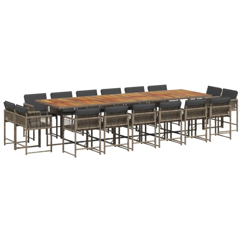 vidaXL 17-daļīgs dārza mēbeļu komplekts ar matračiem, pelēks PE