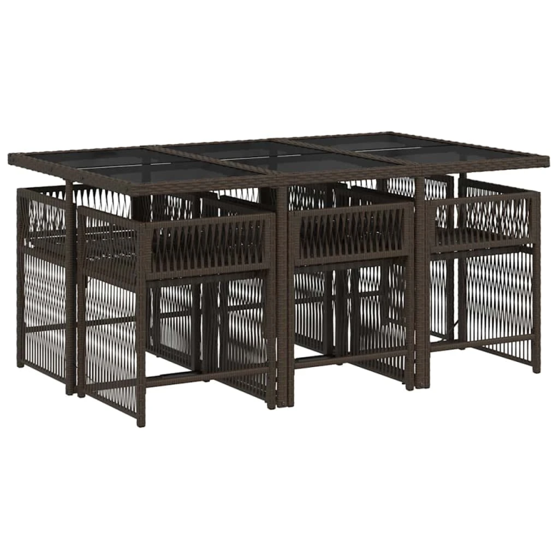 vidaXL 7-daļīgs dārza mēbeļu komplekts, matrači, brūna PE rotangpalma