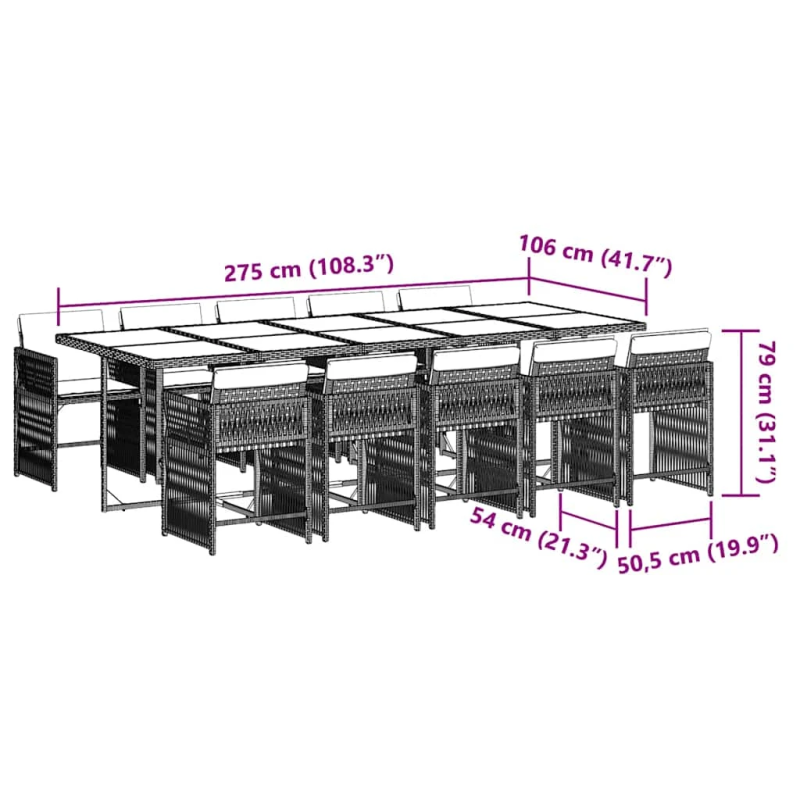 vidaXL 11-daļīgs dārza mēbeļu komplekts, matrači, brūna PE rotangpalma