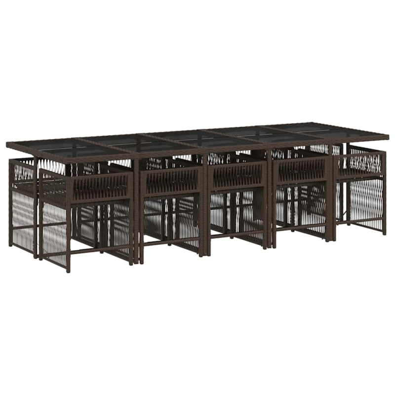 vidaXL 11-daļīgs dārza mēbeļu komplekts, matrači, brūna PE rotangpalma