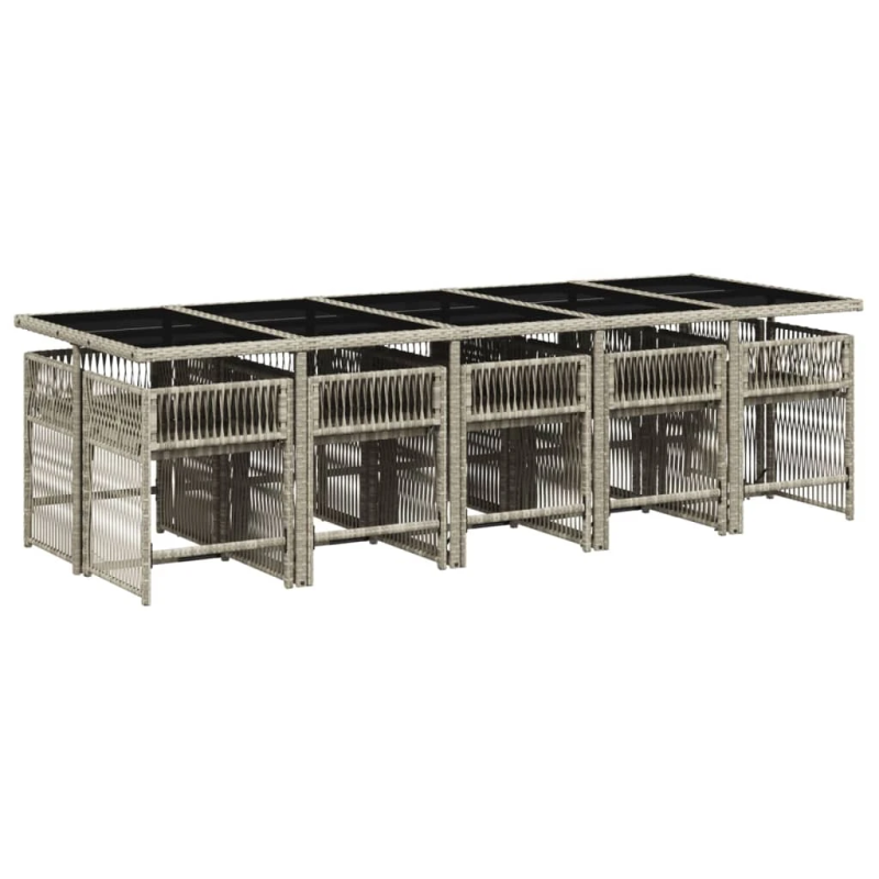 vidaXL 11-daļīgs dārza mēbeļu komplekts ar matračiem, gaiši pelēka PE