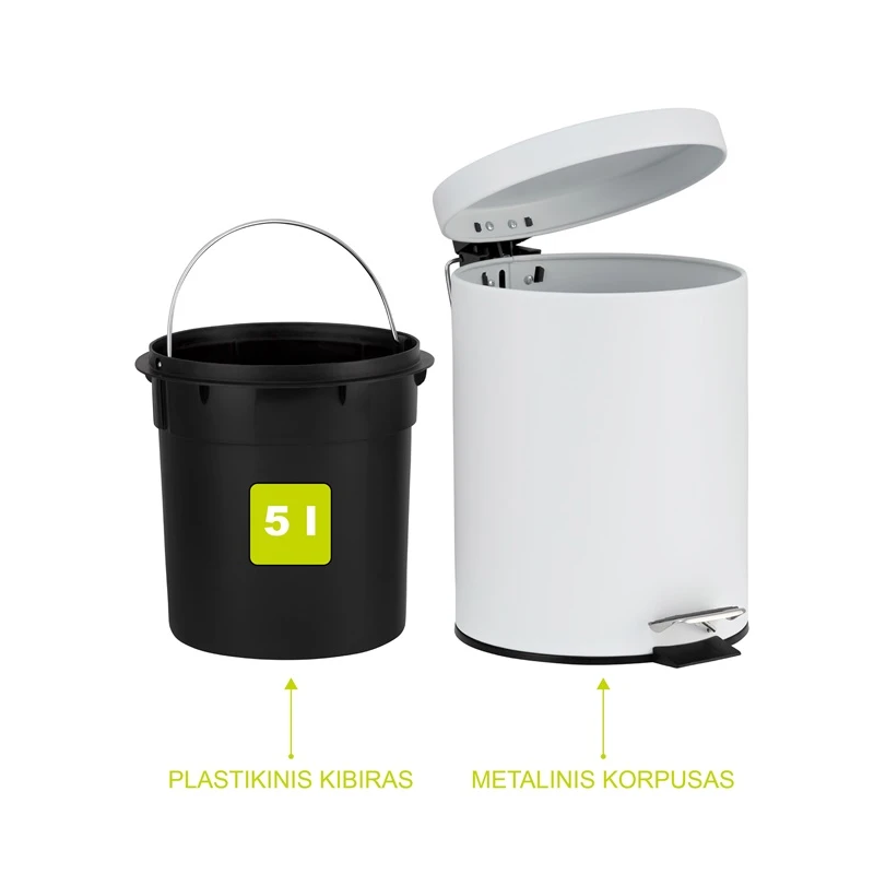 Atkritumu tvertne ar pedāli OKKO T-Y0105M. 5 l. matēta balta