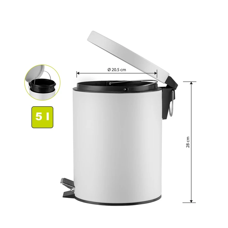 Atkritumu tvertne ar pedāli OKKO T-Y0105M. 5 l. matēta balta