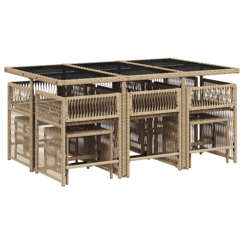 vidaXL 11-daļīgs dārza mēbeļu komplekts, matrači, bēša PE rotangpalma