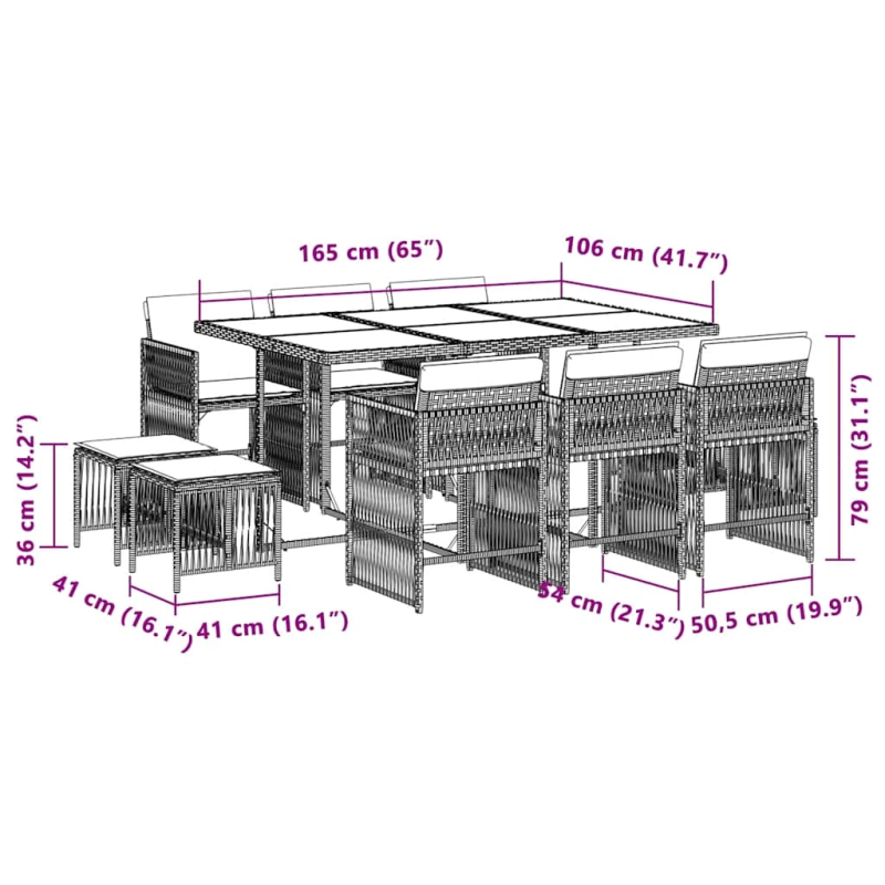 vidaXL 11-daļīgs virtuves mēbeļu komplekts ar matračiem,PE rotangpalma