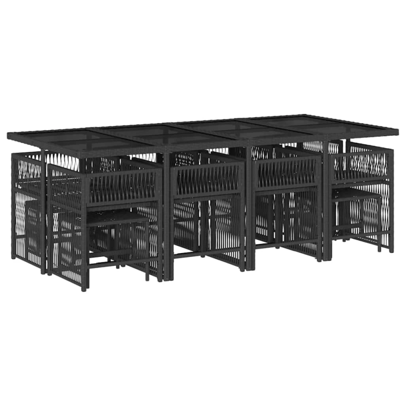 vidaXL 13-daļīgs dārza mēbeļu komplekts ar matračiem, melns PE