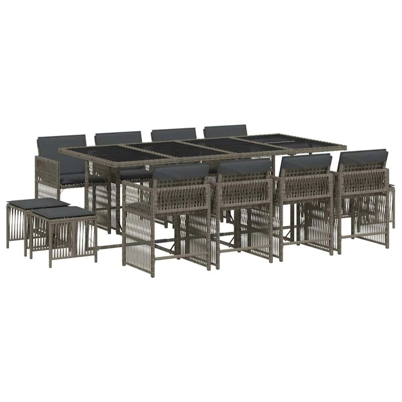 vidaXL 13-daļīgs dārza mēbeļu komplekts ar matračiem, pelēks PE