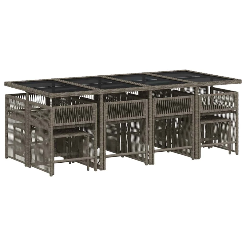 vidaXL 13-daļīgs dārza mēbeļu komplekts ar matračiem, pelēks PE