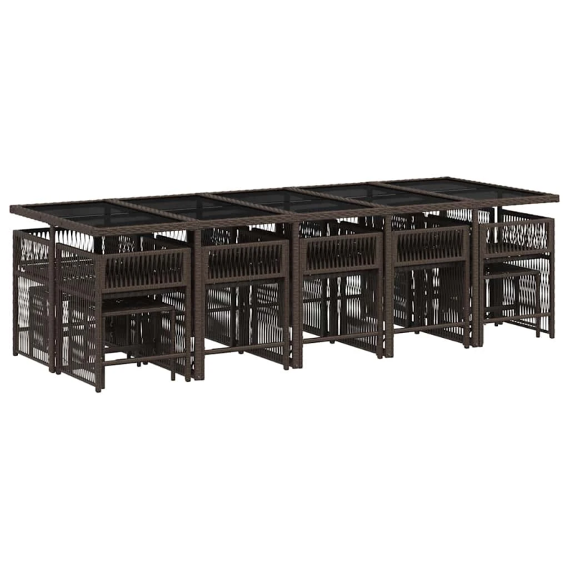 vidaXL 15-daļīgs dārza mēbeļu komplekts, matrači, brūna PE rotangpalma