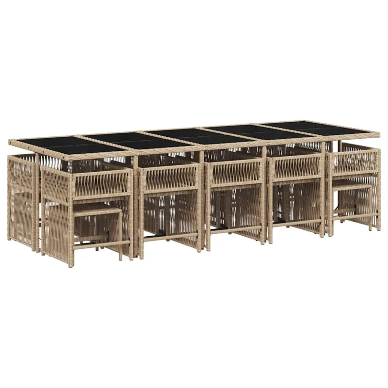 vidaXL 15-daļīgs virtuves mēbeļu komplekts ar matračiem,PE rotangpalma