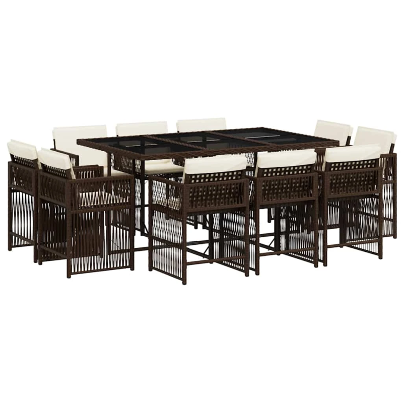 vidaXL 11-daļīgs dārza mēbeļu komplekts, matrači, brūna PE rotangpalma