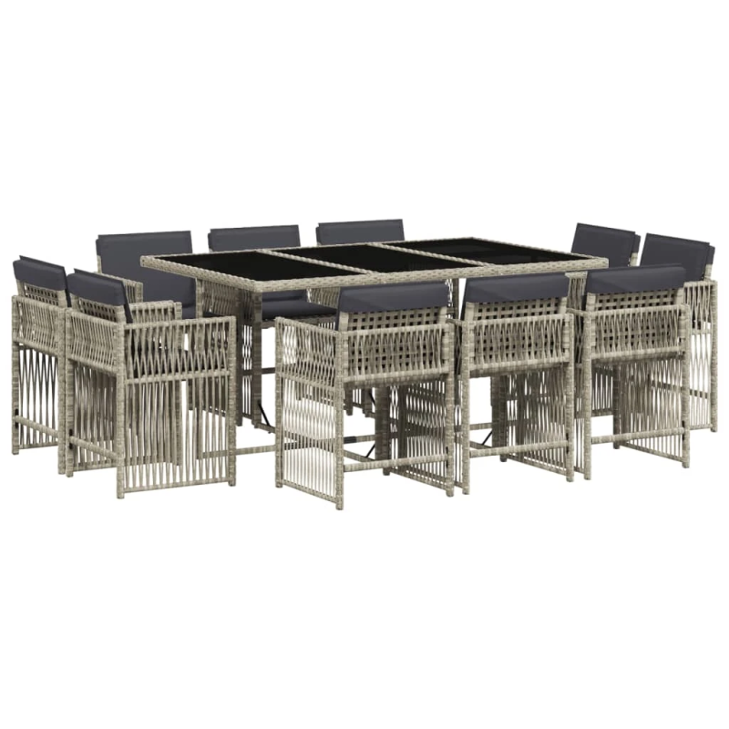 vidaXL 11-daļīgs dārza mēbeļu komplekts ar matračiem, gaiši pelēka PE