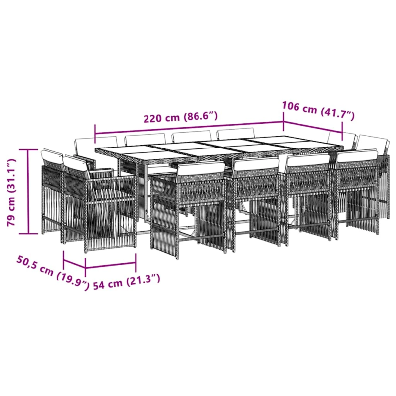 vidaXL 13-daļīgs virtuves mēbeļu komplekts ar matračiem,PE rotangpalma
