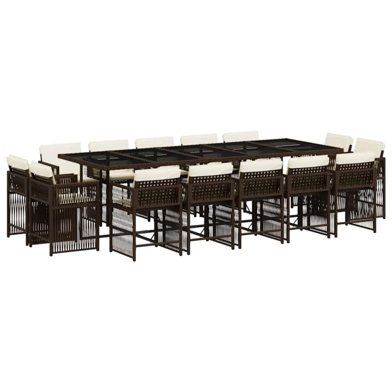 vidaXL 15-daļīgs dārza mēbeļu komplekts, matrači, brūna PE rotangpalma