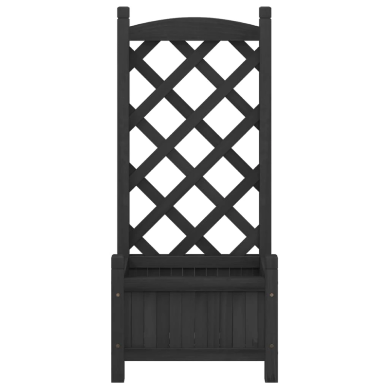 vidaXL puķu kaste ar špaleru, melna, egles masīvkoks