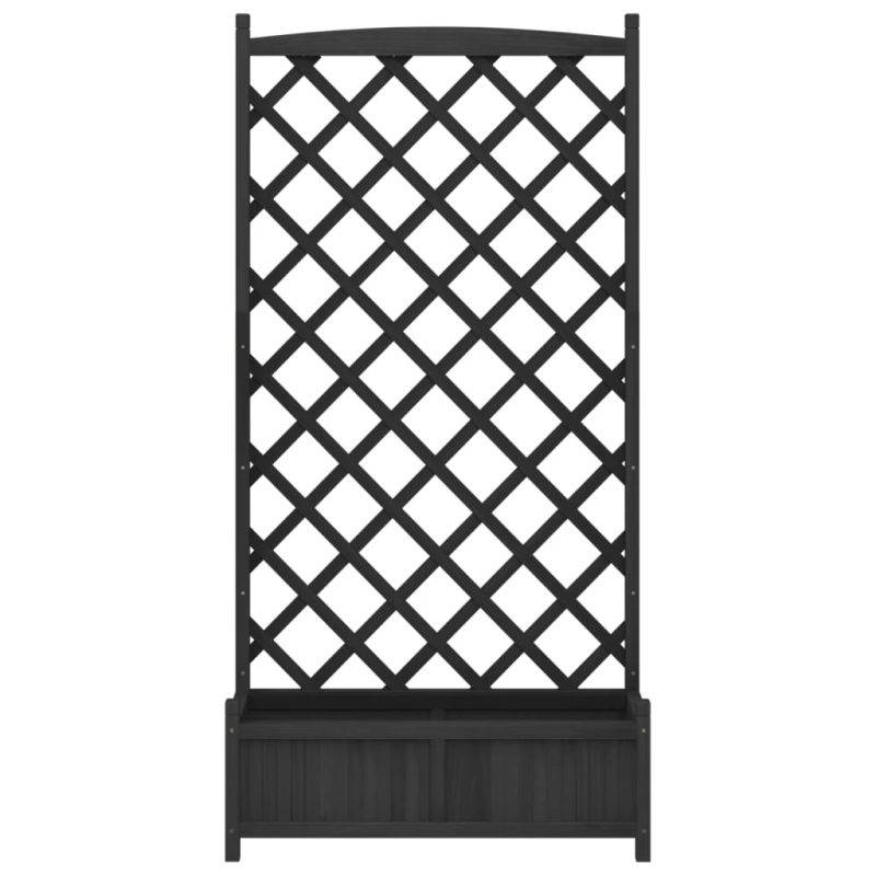 vidaXL puķu kaste ar špaleru, melna, egles masīvkoks