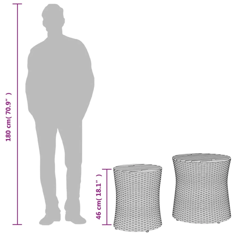 vidaXL dārza galdiņi, 2 gab., koka virsma, melni, PE rotangpalma