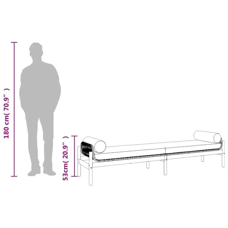 vidaXL dārza sols ar matraci, melna PE rotangpalma, akācija