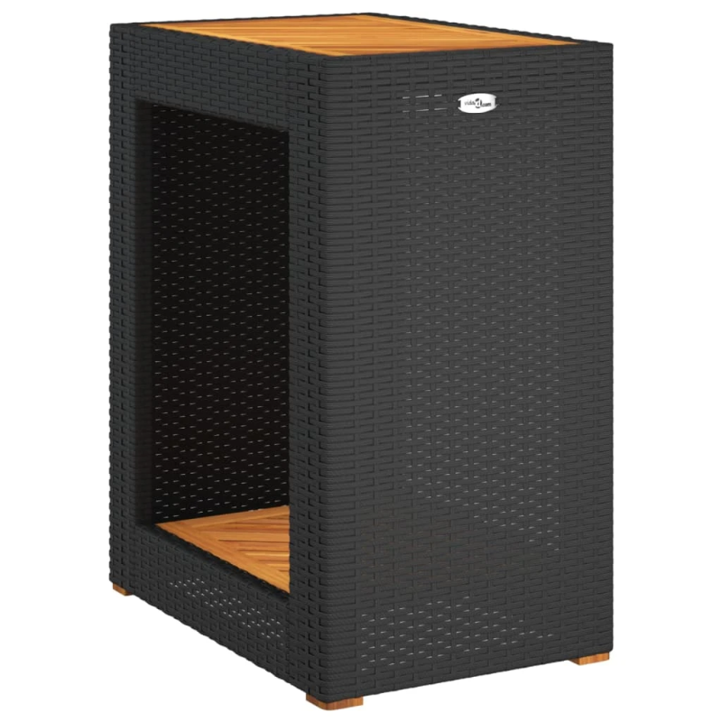 vidaXL dārza galds ar koka virsmu, 60x40x75 cm, melna PE rotangpalma