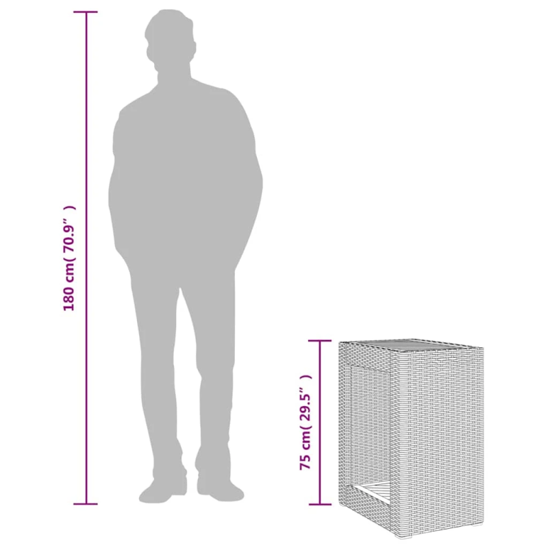 vidaXL dārza galds ar koka virsmu, 60x40x75 cm, bēša PE rotangpalma