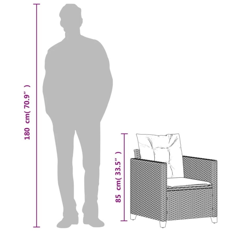 vidaXL dārza krēsls ar matračiem, melna PE rotangpalma