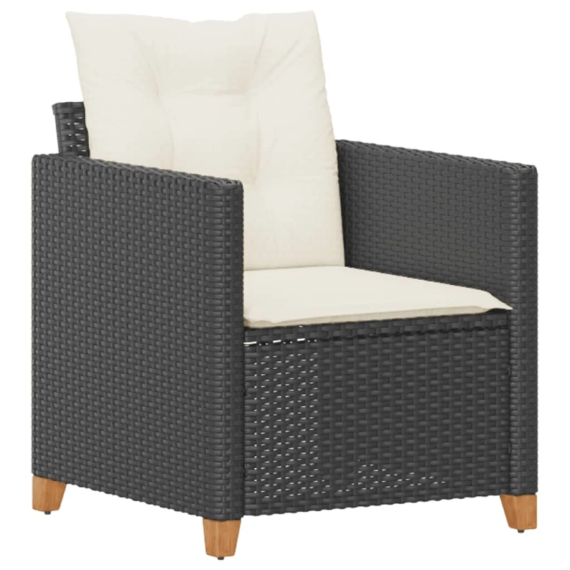 vidaXL dārza krēsls ar matračiem, melna PE rotangpalma