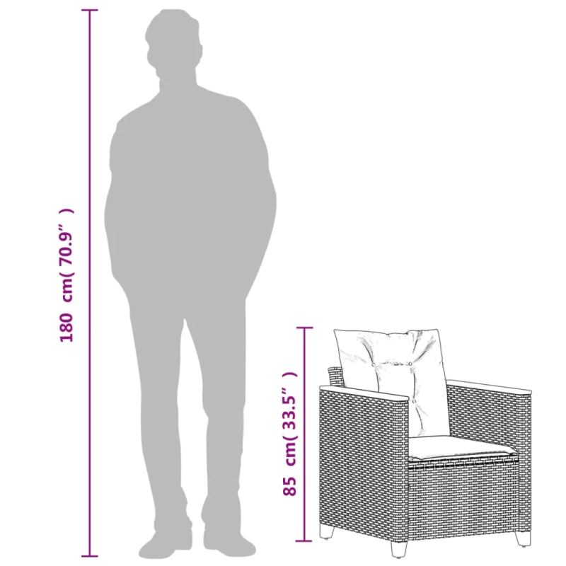 vidaXL dārza krēsls ar matračiem, melna PE rotangpalma