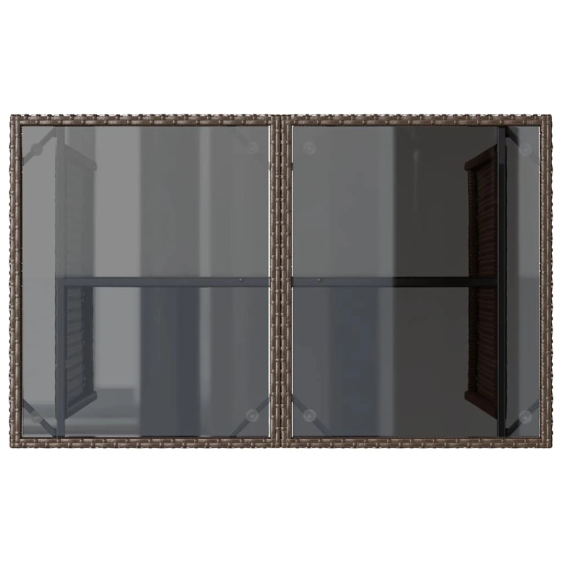 vidaXL dārza galds, stikla virsma, brūns, 110x68x70 cm, PE rotangpalma