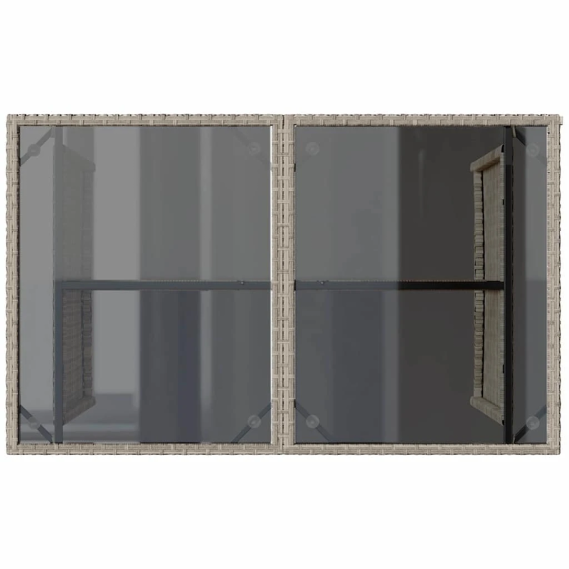 vidaXL dārza galds, stikla virsma, gaiši pelēks,110x68x70cm, PE pinums