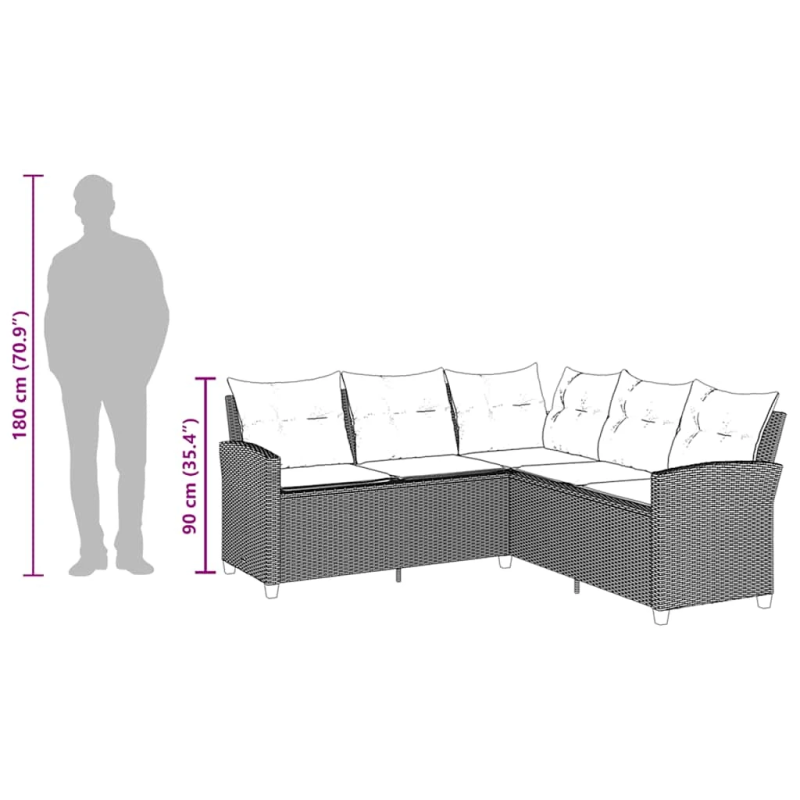 vidaXL L-veida dīvāns ar spilveniem pelēks polirotangpalmas